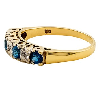 9ct gold Blue Topaz / Diamond 7 stone Ring size P